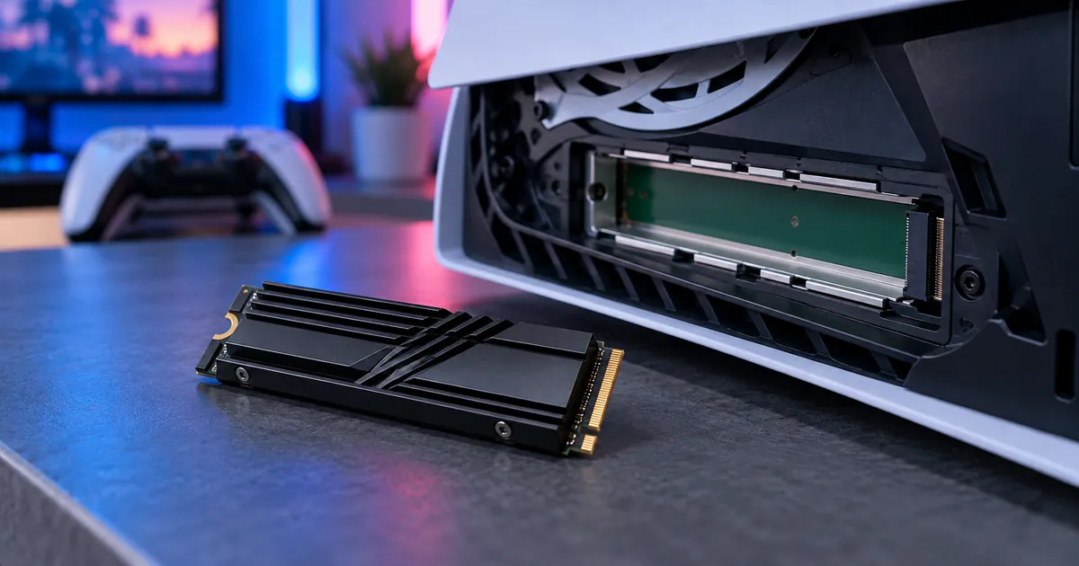 SSD M.2 junto a la bahía de ampliación de almacenamiento de una PS5