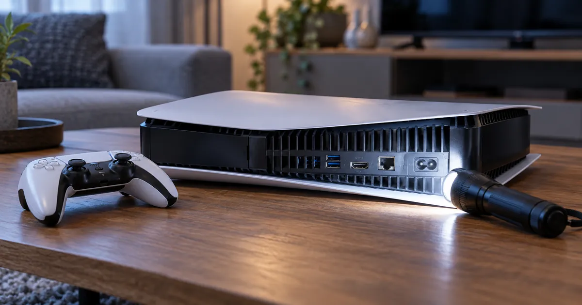 Inspección de conectores y estado exterior de una PS5 de segunda mano